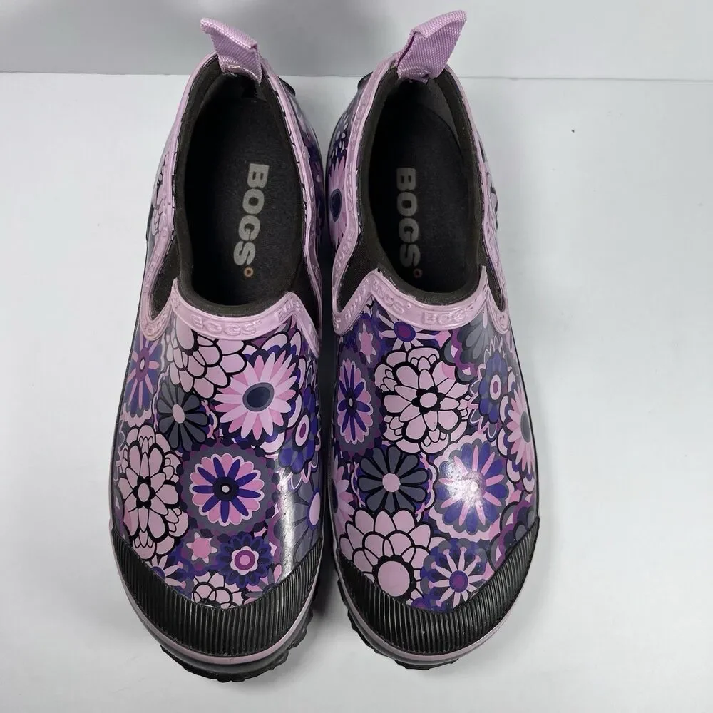 Bogs Rue Ambrosia Pink Purple Floral Rubber Slip On Rain Boots Shoes Women's 8